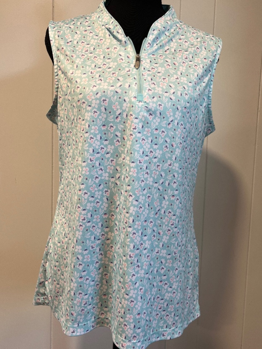 Greg Norman Play Dry Sleeveless Floral Golf Polo Shirt Pickleball Active sz L